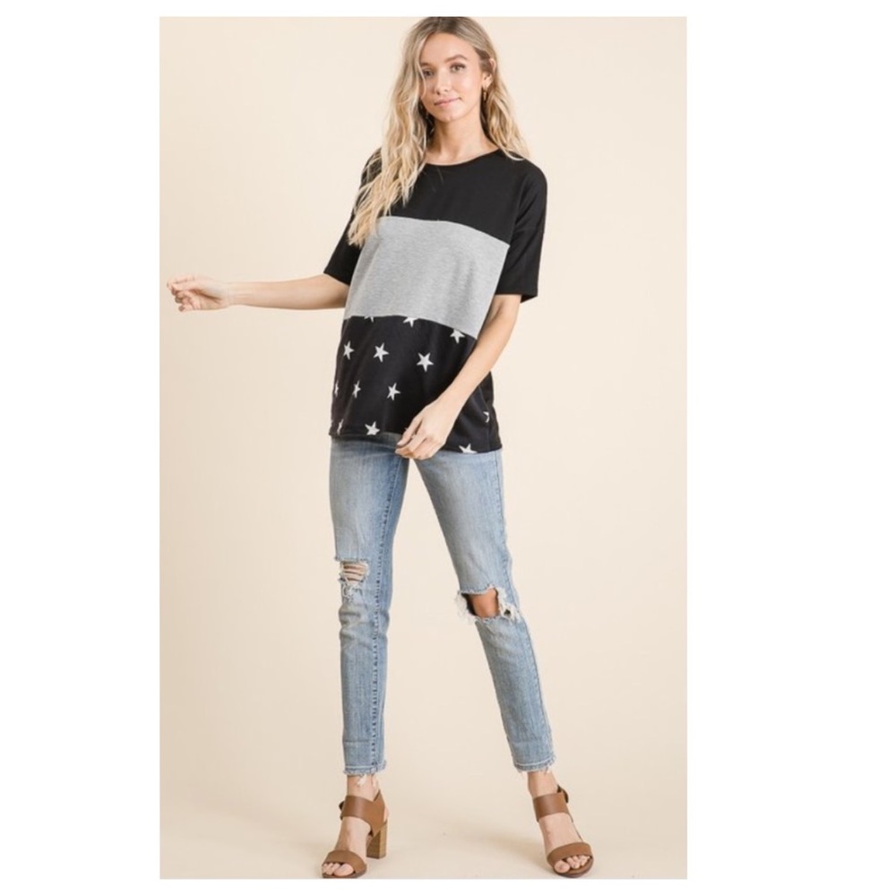 ❤️black star print color block top - Picture 6 of 7